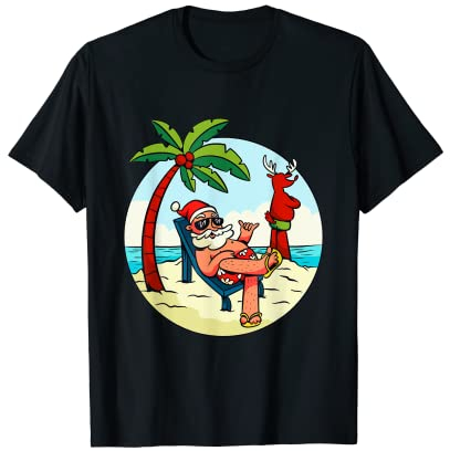 Weihnachtsmann Rentier Strand Badehose Palmen Weihnachts T-Shirt