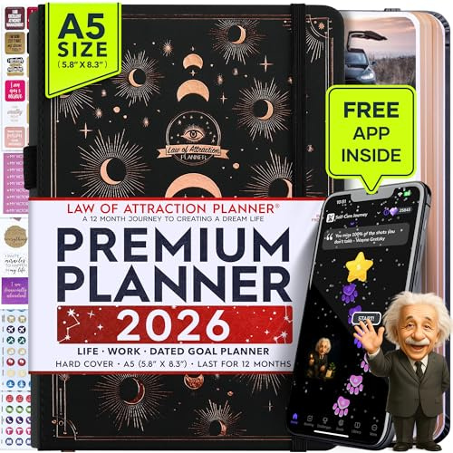 Law of Attraction Terminplaner 2026 – Wochen- & Monatsplaner Januar–Dezember | Life Organizer für Ziele, Produktivität & Achtsamkeit | Dankbarkeitstagebuch, Sticker & Geschenkbox