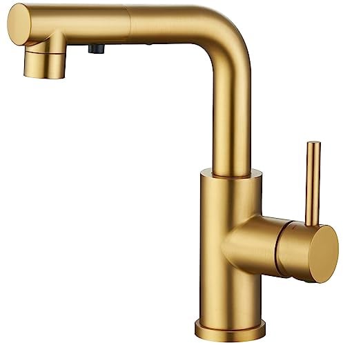 CREA Wasserhahn Küche mit 3 Funktionen Brause, Küchenarmatur mit Ausziehbarem Brause, 360° Drehbar Mischbatterie Küche, Spültischarmatur Küche,Gold