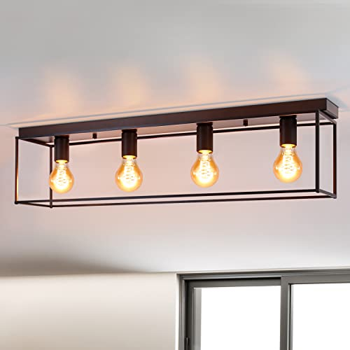 Homefire Deckenleuchte E27 Deckenlampe Vintage - Schwarz industrial Wohnzimmerlampe für Schlafzimmer Wohnzimmer Retro Lampe aus Metall mit 4 Flammig Deckenbeleuchtung für Küche Flur max. 25W
