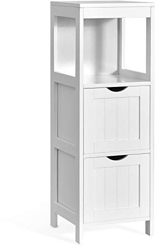 COSTWAY Bathroom Floor Cabinet, Freestanding Wooden Storage Cupboard with 2/4 Drawers, Bathroom Storage Unit Slim Side Cabinet Organizer for Living Room and Hallway (2 Drawers + 1 Shelf, White)