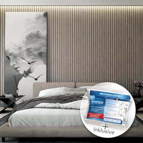 WALLCOVER Tapete inkl. Kleister Grau Vliestapete Holzoptik Akustikpaneele Holzwand Skandi Lamellenwand Holzpaneele 3D Optik Holztapete Modern Naturholz Made in Germany