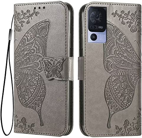 EASSGU Coque pour TCL 40 SE (6.75 inches) Etui Flip Magnétique avec 3 Fentes pour Cartes 1 Portefeuille, Housse - Gris
