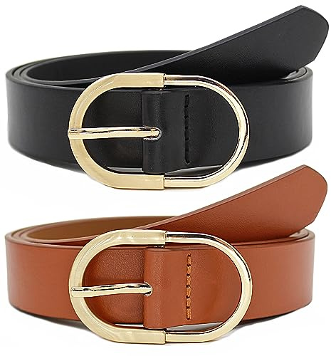 Longwu Lot de 2/3 ceintures en cuir pour pantalons jeans, ceintures en cuir tendance pour femme avec boucle dorée