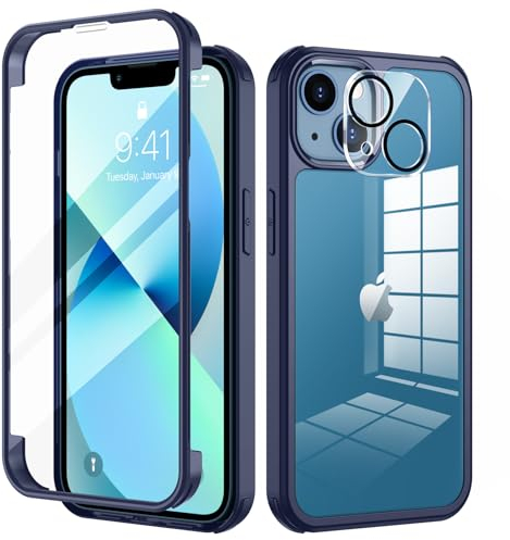 seacosmo für iPhone 13 Mini Hülle mit eingebautem Panzerglas Displayschutz und Kamera Schutzfolie [9H HD], 360 Grad Handyhülle Ganzkörper Stoßfeste iPhone 13 Mini Case - Navy