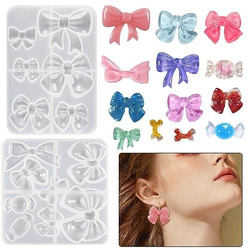 DeryArcle 2 Pièces Moule Résine Nœud Papillon, Moules Silicone Bijoux Pinces à Cheveux, Moulle Moulage de Résine Époxy Pendentif Bow Resin Mold pour DIY Porte-Clés Boucle d'oreille Collier Décor