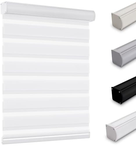 Youngoo Cordless Zebra Blinds for Windows Sliding Glass Door Roller Shades, Light Filtering Dual Layer Sheer Fabric Day and Night Horizontal Pull Down Blind Shade for Home, White, RBS20WT72B