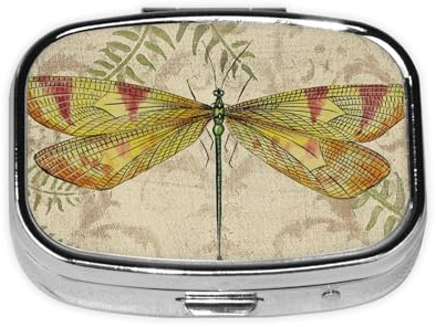 Pillendose im Vintage-Stil mit Libellen-Motiv, tragbar, Metall, 2 Fächer, kleine Tablettenbox für Geldbörse oder Tasche, Medizin, Vitamin-Organizer, einzigartiges Geschenk