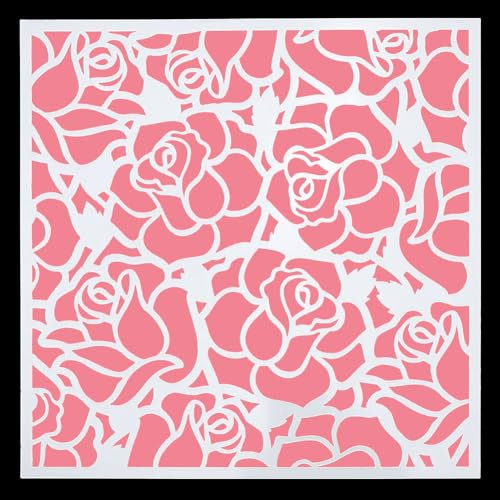 GORGECRAFT 151x151mm 2 pièces Grands Pochoirs Roses Motif Floral Pochoir Roses Fleur Modèles en Plastique Réutilisables Dessin pour Peinture Murale Dessin Pochoir Ensemble Outils en Bois Tissu
