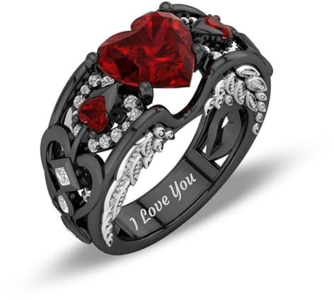 RhanY Personalized Couple Rings Set Black Promise Rings for Him and Her Customizable engagement rings for couples set red Couple Custom Wedding Rings Set Blue and Purple,Size 5-13 (Rot-Dame)