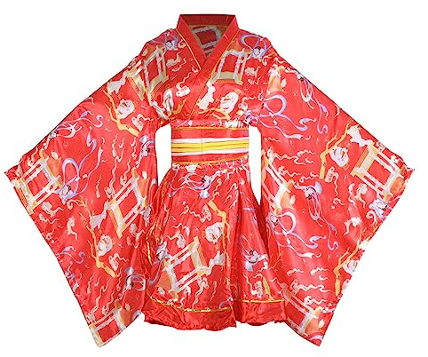 Sexy kurzes Kimono-Kleid, Kostüm, japanisches Geisha-Yukata-Blumenmuster, Obi-Gürtel-Set, Halloween-Party, Cosplay, Party-Outfit