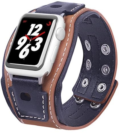 VIKOROS Wide Leather Cuff Compatible with Apple Watch Series 9 8 7 6 5 4 3 40mm 38mm 41mm Band for Men, Western Bands Women Boho, Punk Goth Military Viking Bracelet Smart Strap, Brown