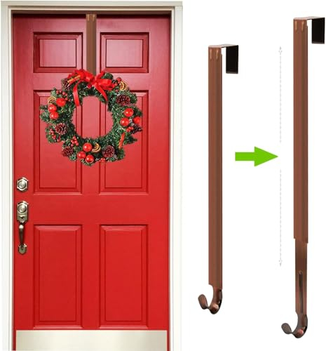 AouEtnay Verstellbarer Kranzaufhänger für Haustür, Kranz, Türhänger, Haustür, Kranzhaken von 38,1 cm bis 63,5 cm, für Weihnachten, Halloween, Herbst, Haustürkranz, Dekorationen, gebürstete Bronze