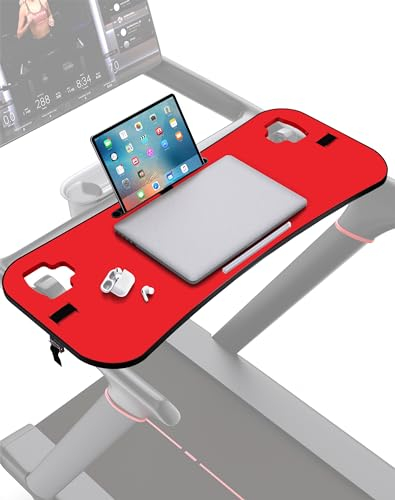 Qsxou Treadmill Desk Attachment, Tread Tray Accessories Laptop Stand with Tablet Holder and Edge Protector Compatible with Peleton,Treadmill Workstation for Home/Office Red