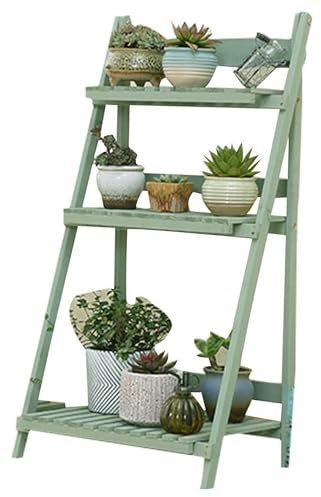 Generisch Blumenständer, Pflanzenregal, Kräutertopfhalter, mehrschichtig, tragbar, faltbar, Holzlagerregal, Balkon (Farbe: Grün)