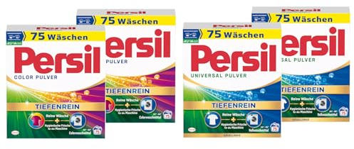 PERSIL Pulver-Set 4x 75 Waschladungen (300WL) 2x Color & 2x Universal, Color- & Vollwaschmittel-Set für reine Wäsche und hygienische Frische für die Maschine, effektiv ab 20 °C
