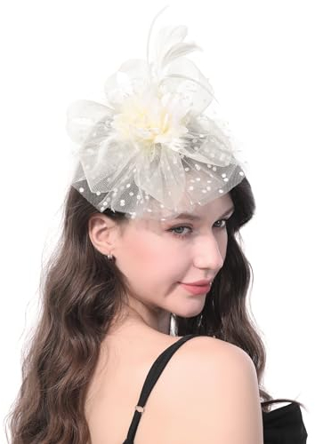 Ladiery Damen Fascinators Hut für Tea Party Mesh Blume Feder Perlen Kentucky Derby Hüte mit Stirnband und Clip für Mädchen