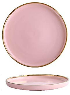 BULINO Piatti Piani, 1 pz Nordic Bordo Oro Piatti Bistecca in Ceramica Piatti for la casa Piatto in Porcellana Piatto di Frutta Stoviglie da Dessert, Rosa, S (Color : Pink, Size : S)