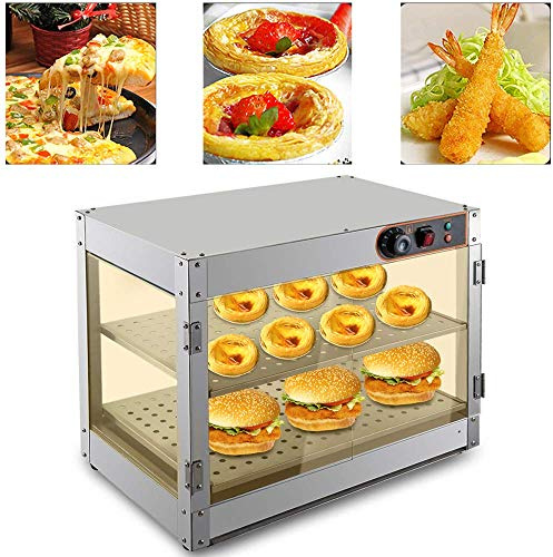 Vetrina scaldavivande con illuminazione 30 – 85 °C 800 W con 2 lamiere in acciaio inox e 1 clip per il pane