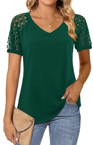 Beluring Ladies Tops Summer Tunic Top Short Sleeve T Shirts, Green Size 16-18
