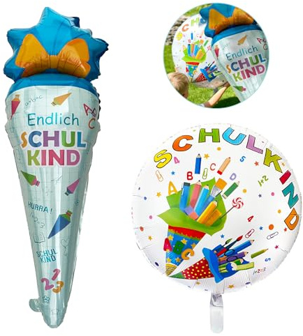 Oblique Unique® 2er Set Folienballon Zuckertüte + Schulkind Luftballon Hänge Deko für Schuleinführung Einschulung Schulanfang Schulstart Dekoration Schule Ballon