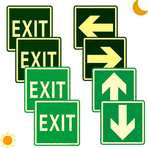 Ashoaza Paquete de 8 señales de salida, cartel salida de emergencia homologado, Salida de emergencia escaleras a la derecha (15 x 15 cm), (salida de emergencia homologada)
