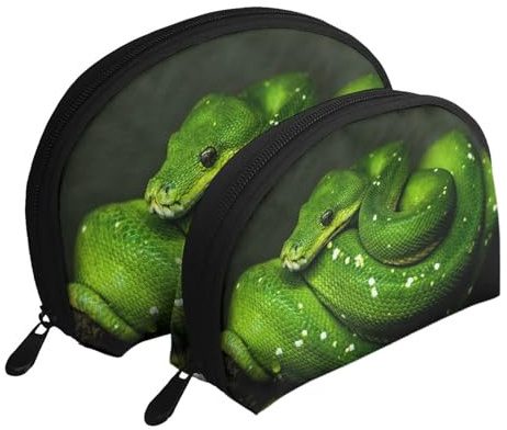 Schlange Grünes Reptil, Shell Make-up Tasche Frauen Aufbewahrungstasche kleine Geldbörse Kulturbeutel Kosmetiktasche 2 PCS