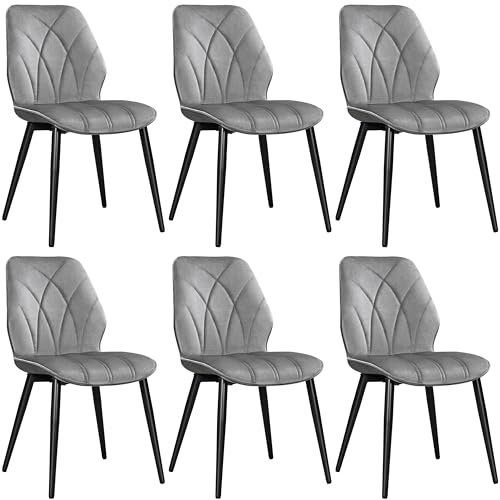 Yaheetech Esszimmerstühle 6er Set Küchenstühle gepolstert Metallbeine bis 136 KG Belastbar Polsterstuhl für Küche/Esszimmer/Schlafzimmer/Restaurant Hellgrau/Polyester