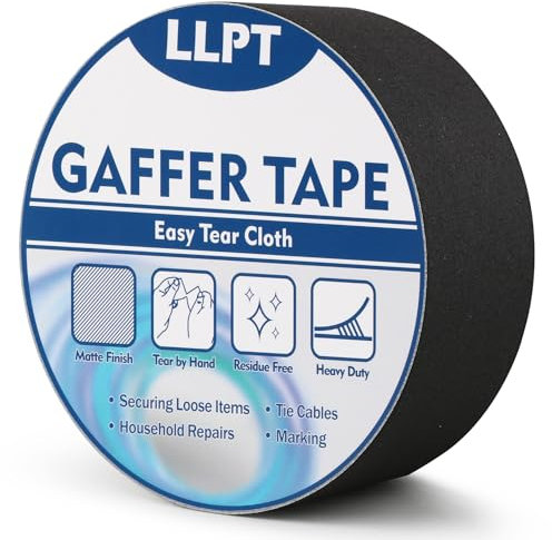 LLPT Ruban Adhésif Professionnel Mat de Couleur Noire | Ruban Adhésif Toilé Noir | Noir Gaffer Ruban adhésif en tissu | Gaffers Tape pour Câbles,Photographie (PGT532P1BK) | 50 mm x 32 m