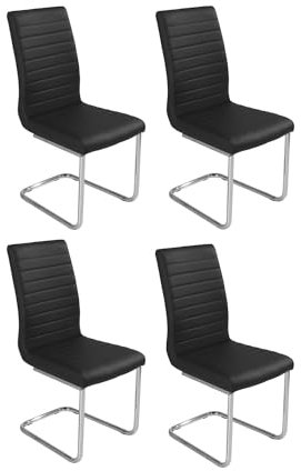 Home4You Schwingstuhl 4er Set - Schwarz - Silbergrau - Kunstleder - Metall - mit Quersteppung - Freischwinger Esszimmerstuhl