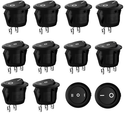 XULEGGNK Lot de 10 mini interrupteurs ronds à bascule - Interrupteur rond verrouillable - Pour voiture, bateau, appareils ménagers - 6 A/250 V 10 A/125 V - 2 pôles + 3 broches