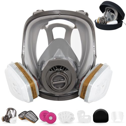 Trudsafe Vollgesichtsmaske mit EVA Hartschale, Atemschutzmaske mit Filter und 10 Stück Objektivschutz, Gesichtsabdeckung, Lackiermaske zum Farbsprühen, für Organischer Dampf und Staub