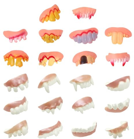 CWPFVQA 12 Pièces De Prothèses De Vampire avec 10 Pièces De Prothèses Amusantes, Dents Amusantes, Dents De Vampire d'halloween, Dents De Blague pour Adultes, Adaptées pour Halloween, Soirées À Thème.