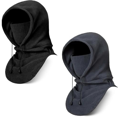 KASURE Maske Schwarz + Grau 2-teiliges Set, Windabweisend Und Warm Skimaske, Outdoor Riding Essentials, Fahrrad Maske Winter Sturmhaube Motorrad Winter, Mit Kordelzug-Design, Unisex