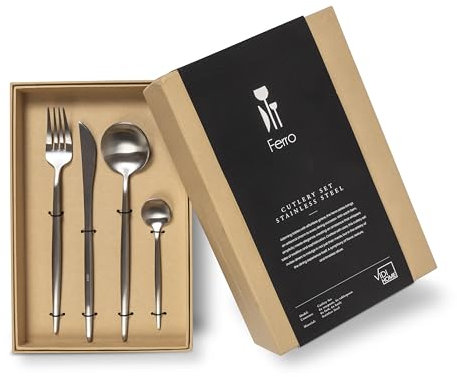 VIDI Ferro Set Posate Argento Lucido | Set Posate 6 Persone Alta Qualità | Posate Acciaio Inox per Lavastoviglie | Set Posate 24 Pezzi Cucchiai, Coltelli da Tavola Forchette Acciaio Inox