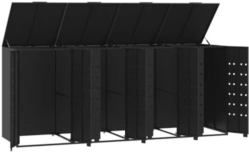 Gecheer Mülltonnenbox für 4 Tonnen Müllbox Mülltonnenverkleidung Mülltonne Mülltonnenbox Müllcontainer Schwarz 276x79x117 cm Stahl