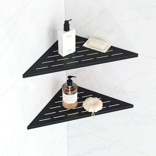 Qeke Dusche Eckablage ohne Bohren, 304 Edelstahl Duschregal, Einbau Duschablage an Wand, 2 Stück Badablage, Schwarz, 30,5 cm