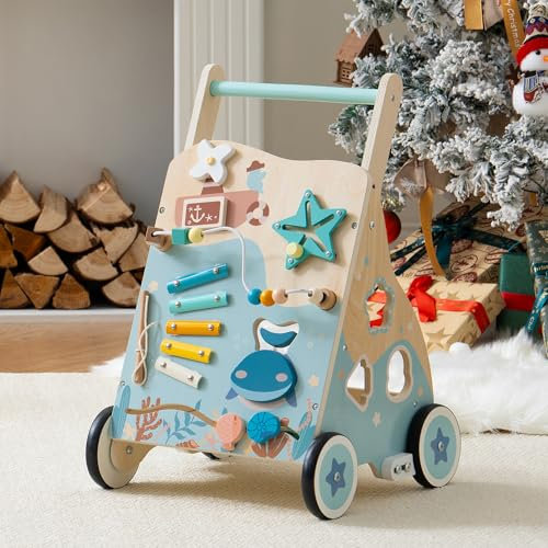 ROBUD Lauflernwagen Holz,Baby Lauflernhilfe,Baby Walker,Meeresthema