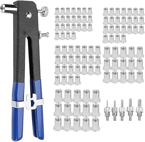 SOONHUA 110 Stück Nietmutternzangen-Set, Werkzeug mit einer Hand, Nietmuttern mit Gewinde M3 / M4 / M5 / M6 / M8 metrische Spannfutter, für die Reparatur von Autos, Anhängern