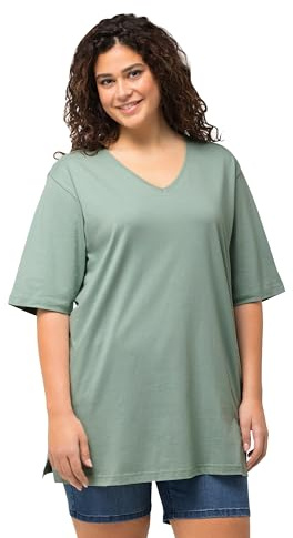 Ulla Popken Damen große Größen Übergrößen Plus Size T-Shirt, V-Ausschnitt, Relaxed, Halbarm helles moosgrün 46+ 515283182-46+