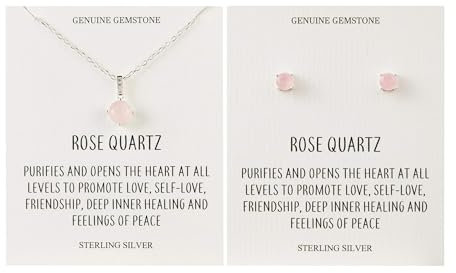 Philip Jones Sterling Silver Rose Quartz Gemstone Set with Quote Card