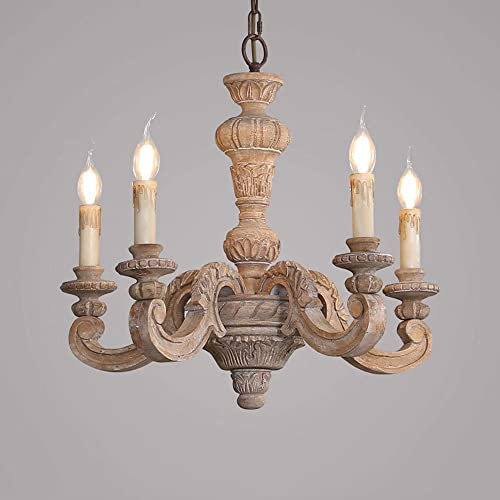 ERSINIAN Lampadario Rustico in Legno Francese Antico per Soggiorno, Sala da Pranzo, Camera da Letto, Negozio di Abbigliamento, lampade Decorative (5 Teste - antiche)