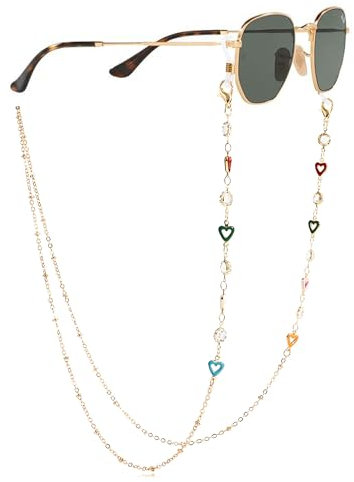 YJFY Collane per occhiali da sole con cordino, supporto per occhiali da sole da donna, occhiali da lettura, occhiali da lettura a corda, catena di occhiali da sole e accessori da sci per donne, Cuore