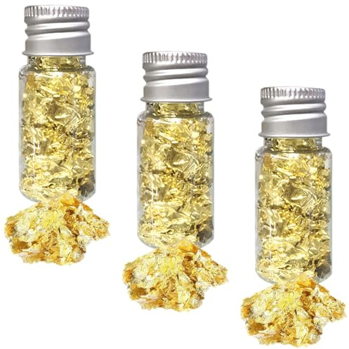 3 Flaschen Blattgoldblätter, Blattgold Flocken Multifunktions-Dekorfolienpapier Goldfolie Papier Dekorfolie Papier Küche Kuchen Backen Gebäck Kunsthandwerk Decor