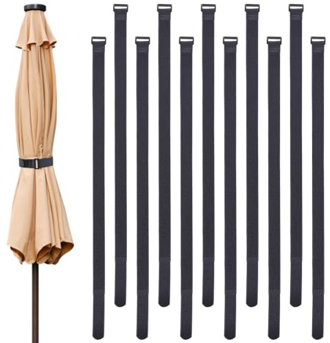 GORGECRAFT 12 Correa de Sujeción para Sombrilla de Patio de 1 m Negra Reutilizable Autoadhesiva Ajustable Fija Estabilizadora Multiusos contra el Viento Correas para Sombrillas Grandes de Exterior