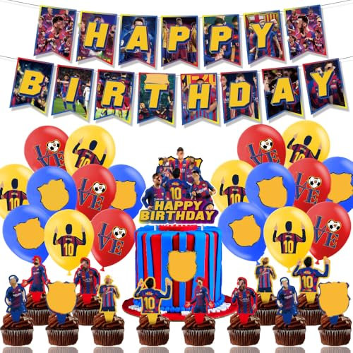 Decoración de Tartas en Barce-lona, Estrella de Fútbol Decoración, Decoración para Fiestas de Fútbol, Barce-lona Juego de Decoración de Cumpleaños de Fútbol, 32PCS
