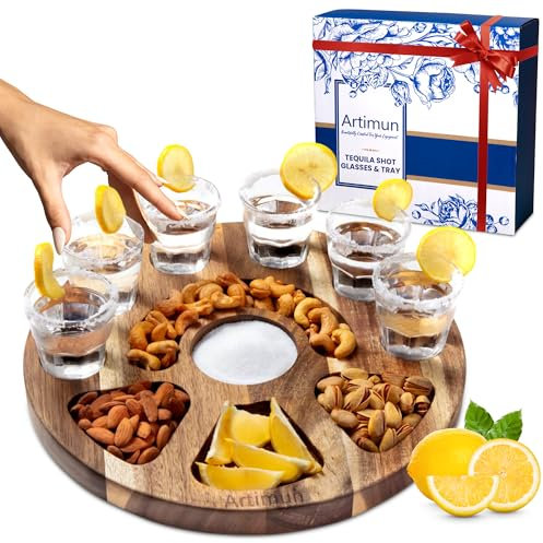 ARTIMUN Tequila Shot Tray for Gift and Decorations, Charcuterie Boards, and Drinking Glasses - Elegant Serving Tray for Parties and Celebrations