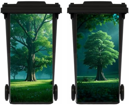 ZENZDS 2 Sheets Tree Wheelie Bin Stickers, Dustbin Stickers, Self Adhesive Bin Decal for Wall, Garden, Indoor and Outdoor Decoration