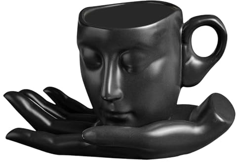 Cup De Visage Humain - Tasse à café en face 3D, 3D Sculpted 260 ml Ensemble de tasse de thé et de soucoupe en céramique de 260 ml | Café Sur Le Visage Humain avec Sauce Kit De Lait De Thé À Thé Cuisi