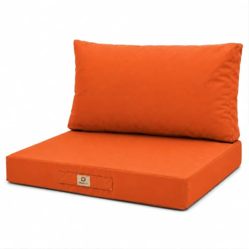deco arts Cojines Exterior 70x60 cm Impermeables - Juego XL de Asiento y Respaldo para sillón de jardín, Tejido Oxford desenfundable y Lavable - Naranja
